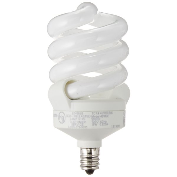 TCP CFL Spring Lamp, 60W Equivalent, Daylight (5000K), Candelabra Base Spiral Light Bulb