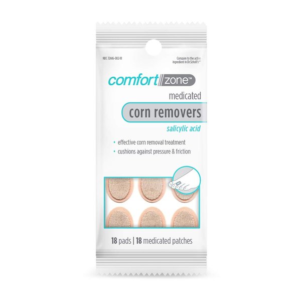 Comfort Zone Corn Removers Medicated Patches, Effective Corn Removal Pads with Salicylic Acid, 18 Medicated Patches and 18 Protective Pads