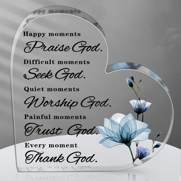 Yulejo Christian Bible Verses Decor Christian Gift for Woman Prayers Religious Gift Inspirational Gift Scripture Decorative Signs Motivational Gift Plaques Table Decor(Blue Flower)