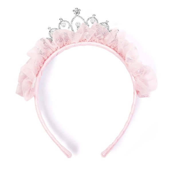 Huachi Girls Princess Tiara Crown Headband Cute Tulle Tiaras Crowns Birthday Headbands for Girls Head Bands Party Favor Fairy Costume Hair Accessories (Pink)