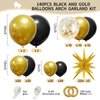 RUBFAC 140pcs Black and Gold Balloons, Balloons Arch Kit 5 10 12 18 Inch Black Metallic Gold Confetti Latex Balloons for Graduation Birthday Baby Shower Wedding Anniversary Party Decorations