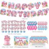 44Pcs Axolotl Birthday Party Supplies Include Happy Birthday Banner-Backdrop-Tablecloth-Balloons-Cake Topper-Cupcake Toppers for Axolotl Party Decorations