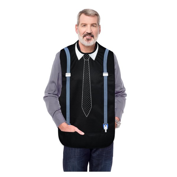 Modaliv Adult Bibs for Men - Embroidered Waterproof Clothing Protector with Crumb Catcher - Reusable Adult Bib - Machine Washable Adult Bibs for Eating (Tie and Suspenders)