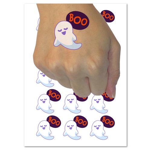Sweet Ghost Boo Halloween Temporary Tattoo Water Resistant Fake Body Art Set Collection - 15 2" Tattoos (1 Sheet)