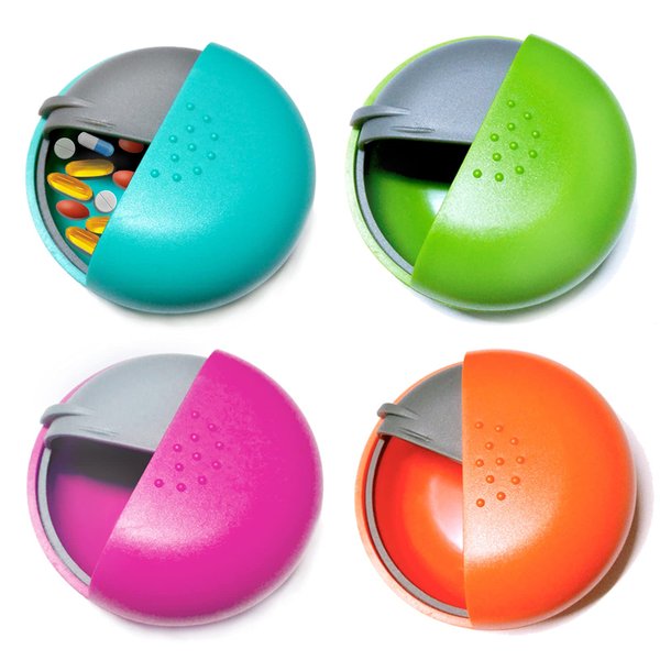 Pill Cases 4 Packs Travel Pill Organizer Portable Compact Pill Box for Purse Cute Round Medicine Container for Pills Fish Oil Vitamine Supplements