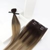 Sunny Long Clip in Hair Extensions Ombre Clip in Extensions Real Human Hair Dark Roots Hair Clips Extensions Dark Brown Ombre Light Brown Mix Ash Brown Balayage Hair Extensions Ombre 120g 7pcs 24inch
