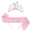 YARIEW Sweet 16 Birthday Sash Headband, Sweet 16 Birthday Decorations for Girls, Birthday Crown and Sash, 16th Birthday Gifts for Girls, Sweet Sixteen Gifts for Girls Pink