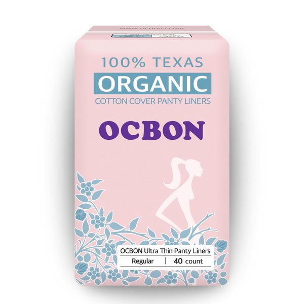 OCBON Ultra Thin Sanitary Pantyliners (Regular, 15.5cm, 40 Counts) - Ultra Thin, Unscented 100% Organic Cotton Panty Liners for Women. Chemical-Free, Extra Soft, Ideal for Sensitive Skin.