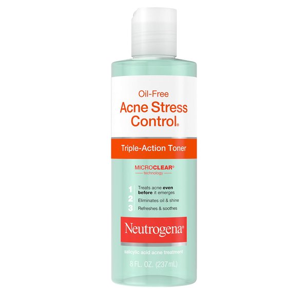 Neutrogena Oil-Free Acne-Fighting Stress Control Triple-Action Facial Toner, Soothing and Refreshing Toner with Salicylic Acid Acne Medicine, Green Tea, and Cucumber Extract, 8 fl. oz