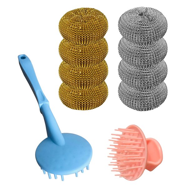 Non-Scratch Dishes Scrubber,Kitchen Steel Wool,Family Scrubbing Pad,Detachable Handle Cleaner Sponge,Easy Scouring Scrubbing Brush,Pot Pan Oven Washing Ball,Soft PET Material Cleaning Scourers(10 Pcs)