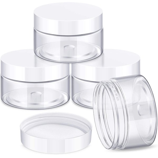 4 Pieces Round Clear Wide-mouth Leak Proof Plastic Container Jars with Lids for Travel Storage Makeup Beauty Products Face Creams Oils Salves Ointments DIY Making or Others (White, 1 Ounce)