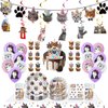 Nicime Cat Birthday Party Decoration Set, Lovely Cute Happy Birthday Party Supplies with Banner, Balloon, Hanging Swirl, Tablecloth, Plate, Paper Cup, Paper Towel, Cake Topper, Cupcake Topper