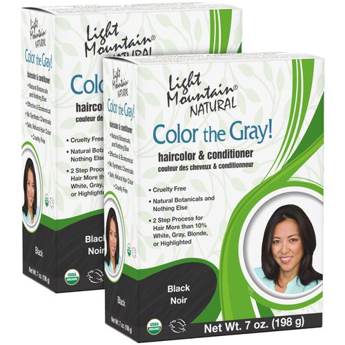 Light Mountain Henna Hair Color & Conditioner, Color the Gray - Black Hair Dye for Men/Women, Chemical-Free, Semi-Permanent Hair Color for White, Gray, and Blonde Hair, 7 Oz (Pack of 2)
