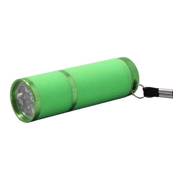 Ultra Bright 9 LED Flashlight - Glow in the Dark Water Resistant Rubber Coated Body + AAA Batteries (Green)