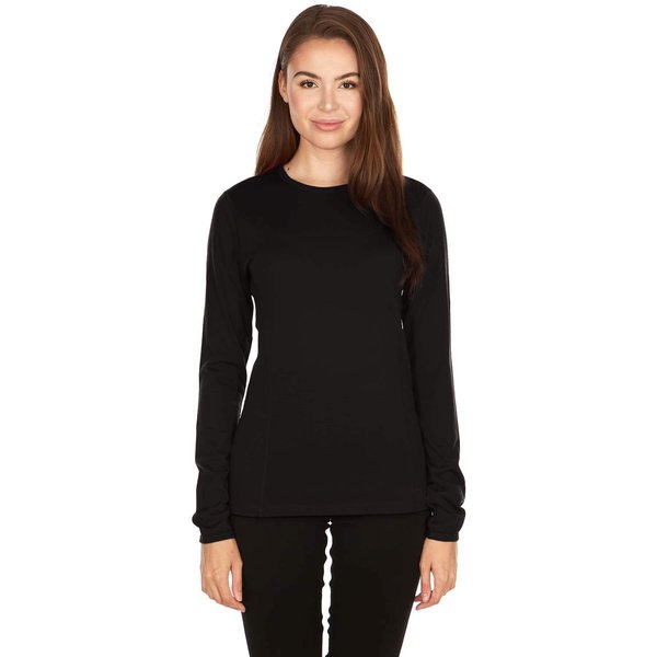 100% Merino Wool Women's Lightweight Crew - Base Layer Long Sleeve Shirt - Black - X-Small