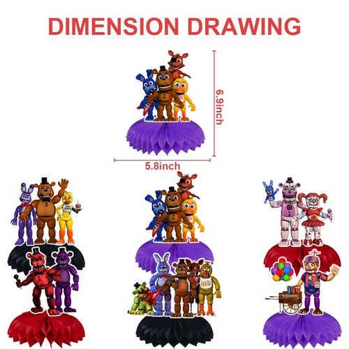 6Pcs Five Nights Party supplies set Five Nights Honeycomb Centerpieces Double Sided Table Topper card