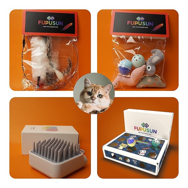 FUPUSUN Limited Quantity Classic Set - Cat Wand Feather Toys Set and Cat Chew Toy and Cat Ball Toy and Pet Comb