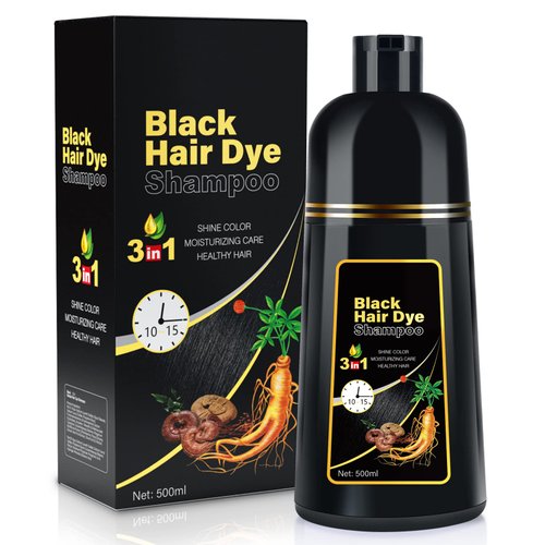 IIIMEIDU Black Hair Dye Shampoo for Gray Hair, 3 in 1 Herbal Ingredients Natural Shampoo Black Hair Dye for Women Men, Grey Coverage Shampoo 500ml (Black)