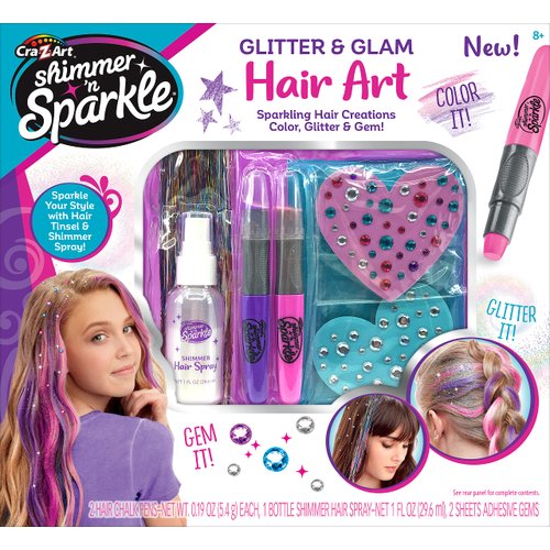 Shimmer ‘n Sparkle Glitter and Glam Metallic Hair Art Set with Hair Chalk Pens and Hair Gems by Cra-Z-Art