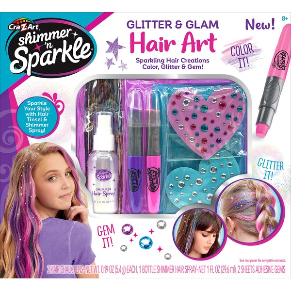 Shimmer ‘n Sparkle Glitter and Glam Metallic Hair Art Set with Hair Chalk Pens and Hair Gems by Cra-Z-Art