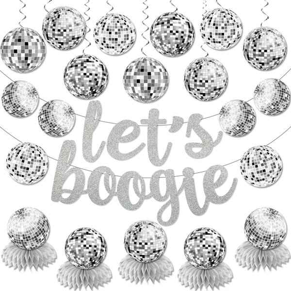 Disco Party Decorations, 70s Party Decorations Includes Lets Boogie Banner Disco Ball Hanging Swirls, Disco Ball Honeycomb Centerpieces, 80s 90s Disco Themed Party