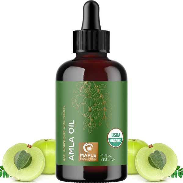Organic Amla Oil for Hair Growth - 100% Pure Amla Hair Oil for Hair Growth & Hydration - Cold-Pressed Extra Virgin Unrefined Non-GMO & USDA Organic Hair Oil for Dry Hair and Scalp Care (4 Fl Oz)