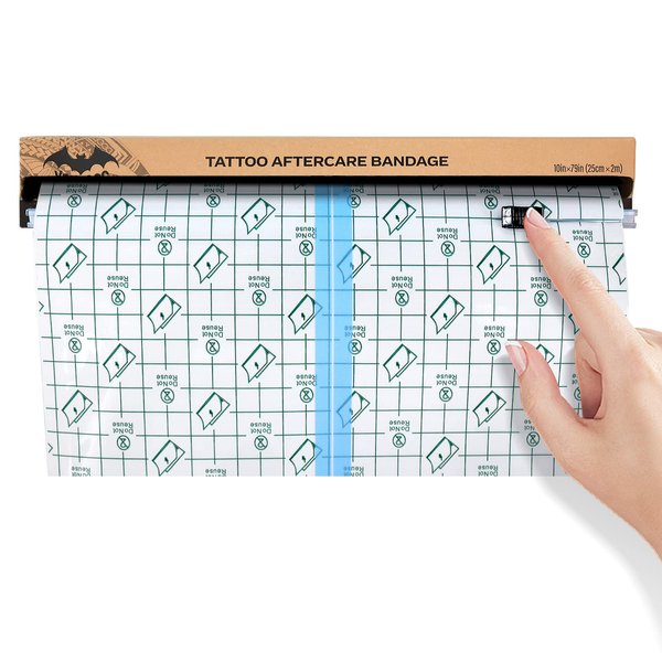 Tattoo Aftercare Bandage Roll, with Sliding Cut 10''x2.2 Yard, Second Skin Tattoo Cover Protection Transparent Film Dressing Waterproof Breathable Stretch Tattoo Supplies