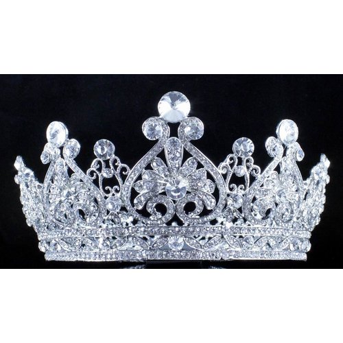 Vintage Full Crown Clear Austrian Crystal Rhinestone Tiara Pageant Prom T12159 Silver