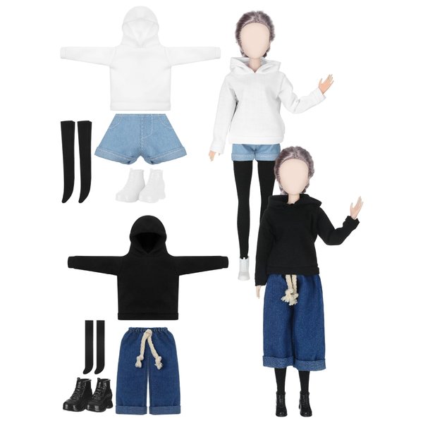 Bencailor 8 Pieces Doll Clothes 11.5 Inch Doll Accessories Cotton Elf Sweaters Denim Pant Regular Outfit Doll Clothing (Hoodie, Shoes)