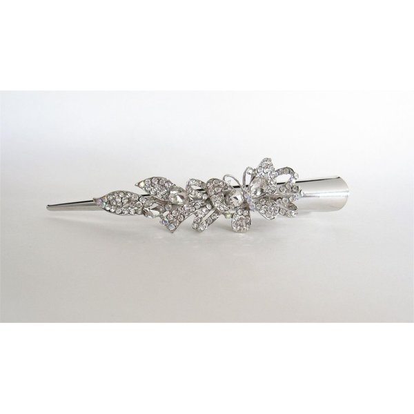 Generic Silver alligator butterfly and ribbon hair claw clip with clear and AB crystals