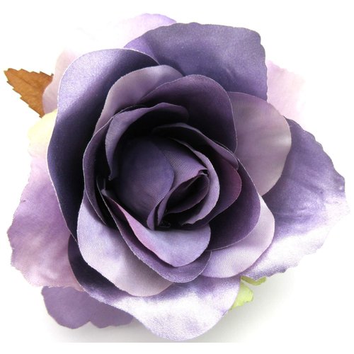 4 1/2 inch Shiny Lavender Poly Silk Rose Flower Brooch Pin with Locking Bale