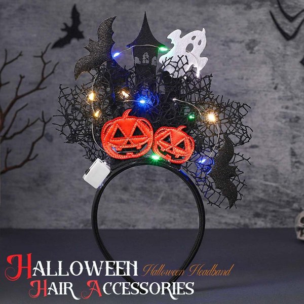 CAKURE Light Up Headband Halloween Costume Headwear Glowing Black Hair Bands Rave Hair Accessories for Nightclub Party Festival