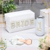 Karenhi 3 Pcs Wedding Bride Gift Set Include 6 oz Stainless Steel Wine Tumbler Bride Letter Cosmetic Toiletry Bag Silk Scrunchies Letter Patches Makeup Bag Hair Tie Wedding Gifts(Bride+Bride)