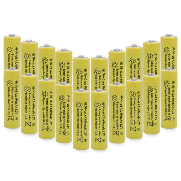 QBLPOWER AA NiCd 600mAh 1.2V Solar Batteries Rechargable for Outdoor Garden Solar Lights Lamp(20 Pack AA Yellow)