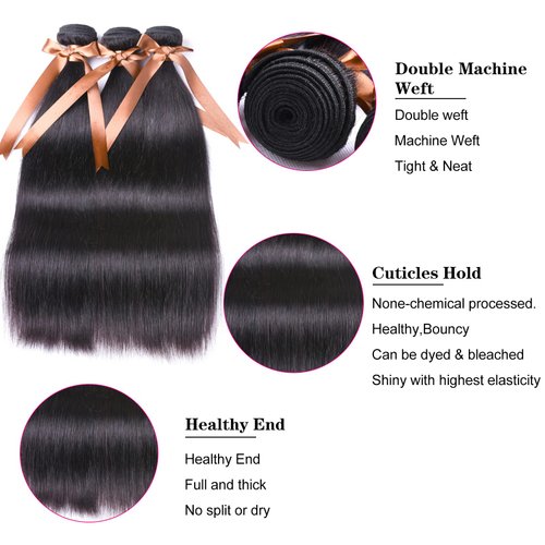 ALLRUN Straight Bundles with Closure Human Hair 22 24 26Inch+20 Closure 100% Unprocessed Brazilian Straight Virgin Human Hair 3 Bundles with 4x4 HD Lace Closure Free Part Deals Human Hair Extensions