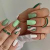 BAOYAALIN Green Press on Nails Medium Square Fake Nails with Fashion Swirl Design Full Cover Press ons Artificial Acrylic False Stick on Nail for Women Girls Daily Wear Wedding Manicure 24Pcs