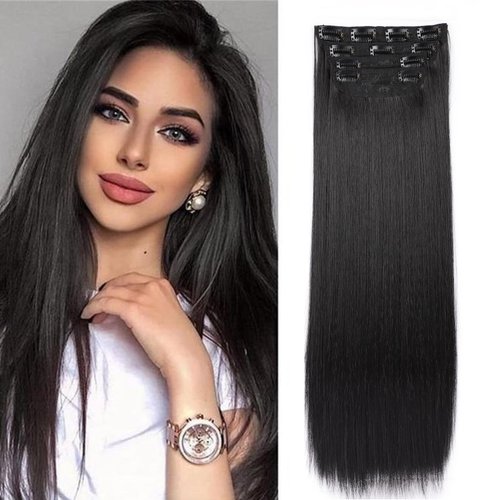Soft Straight Hair Extensions Black 20inch Clip In Hair Extensions Straight Synthetic Thick Hair Extensions Clip In Hair Extensions Hairpieces For Women (20INCH, Straight Black)