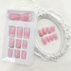 Press on Nails Short Square Fake Nails White French Tip Acrylic Nails Pink Full Cover False Nails Heart & Gold Glitter Glue on Nails Swirl & Glossy Nails for Women 24 Pcs