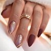 Medium Press on Nails Almond Fake Nails Burgundy Matte Full Cover Glue on Nails Golden Curve Glitter Design Acrylic Nails Press ons Glossy Artificial False Nails for Girls 24Pcs