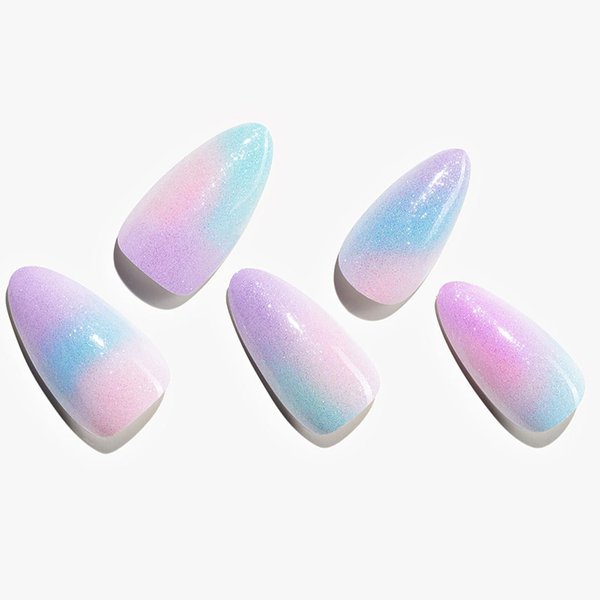 GLAMERMAID Press on Nails Almond,Ombre Gel False Nails with Design,24 PCS Glue on Nails,Reusable Acrylic Stick on Nails Tips Manicure Set for Women,Hazy Beauty