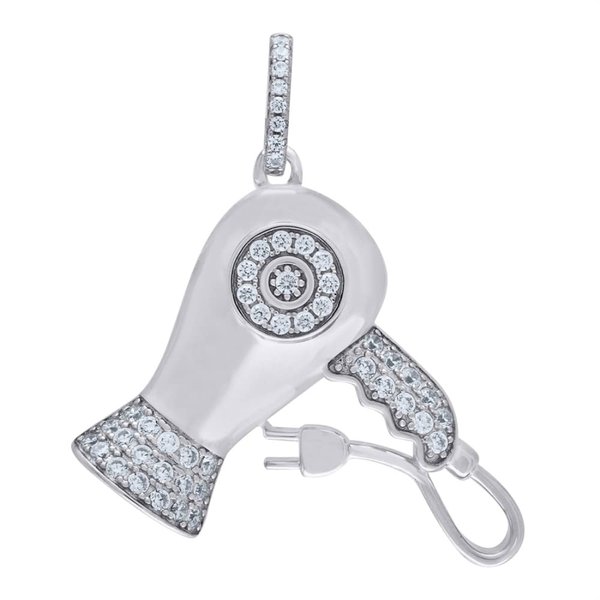 Diamond2Deal 925 Sterling Silver Hair Dryer 12.73Gm Cubic Zirconia Charm Pendant Gift for Women