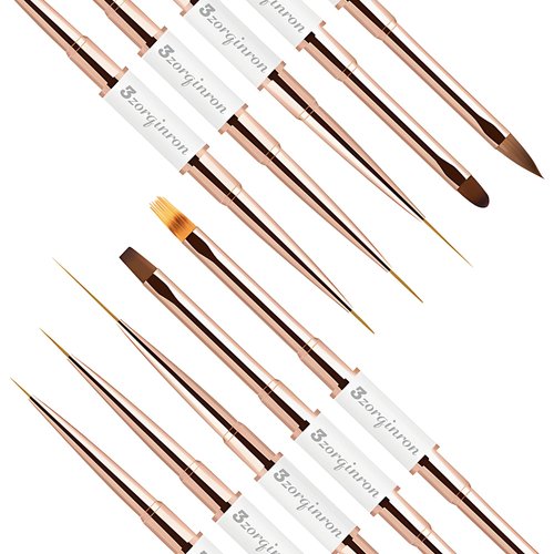 Nail Art Bushes Set, Professional 5Pcs Double-Ended Nail Brush Kit for Details, Long Lines, Ombre & 3D Design-Perfect for DIY Manicures & Salons (White)