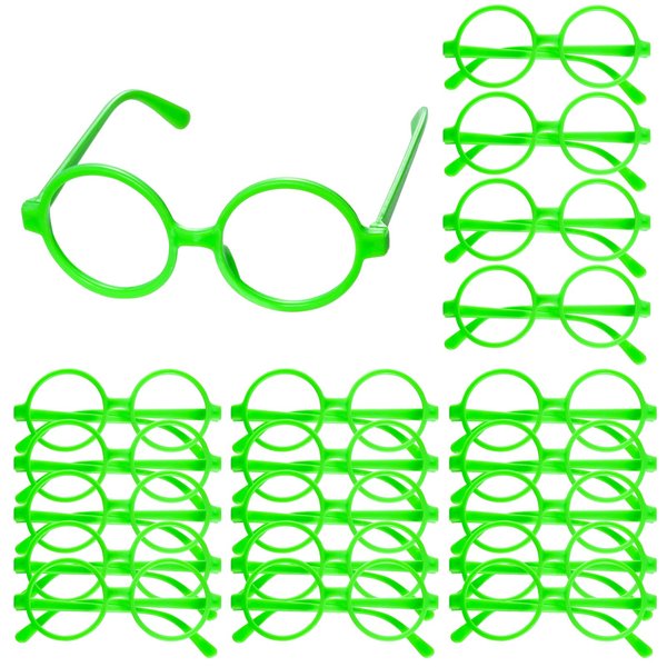 obmwang 20 Pack Green Round Glasses Frame No Lenses Wizard Glasses for Birthday Halloween Costume Dress Up Party Favors