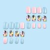 Summer Press on Nails Short Square Coconut Tress Fake Nails Fresh Summer Tropical Rainforest Beach Designs Acrylic False Nails Glossy Pink Blue Color Glue on Nails for Women Girls