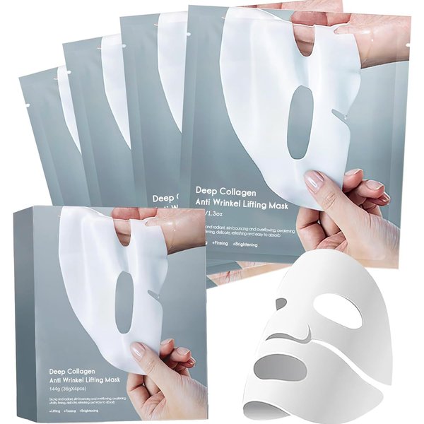 Beepow Deep Collagen Lifting Mask, Smooth & Tight Skin, Overnight Hydrogel Mask(4 Pack)