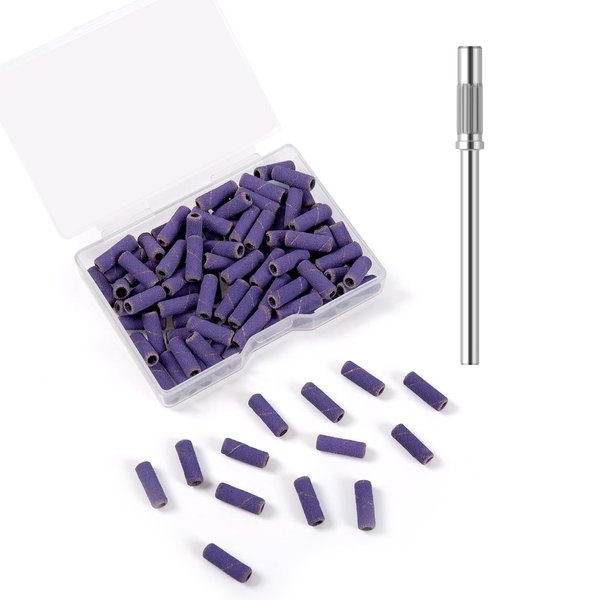 BITNBITH 100pcs Small Nail Sanding Bands for Nail Drill, 3.1mm Mini Nail Sanding Mandrel Bits 180 Grit Fine Nail File Drill Bits for Acrylic Nails Gel Manicure Pedicure Nail Prep Salon Supplies,Purple