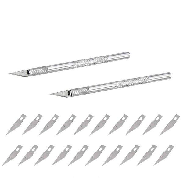 Comidox 2 Sets Stainless Steel Precision Carving Cutter Craft Knife Solid Metal Pen Knife Razor Tool for Phone PC Tablet Drone Repair DIY Art Work Sculpture