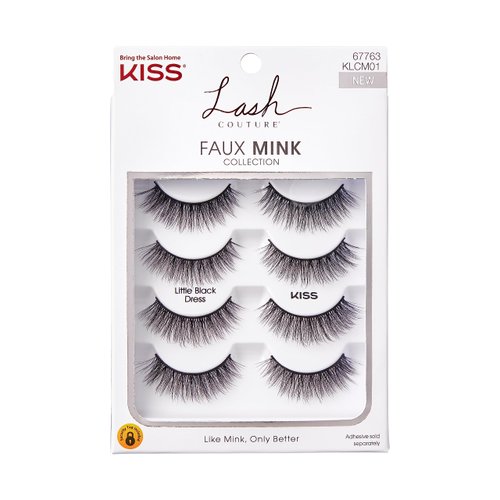 KISS Lash Couture False Eyelashes, 'Little Black Dress', 12 mm, Includes 4 Pairs Of Lashes, Contact Lens Friendly, Easy to Apply, Reusable Strip Lashes