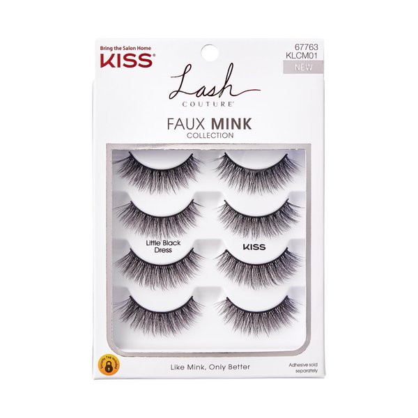 KISS Lash Couture False Eyelashes, 'Little Black Dress', 12 mm, Includes 4 Pairs Of Lashes, Contact Lens Friendly, Easy to Apply, Reusable Strip Lashes