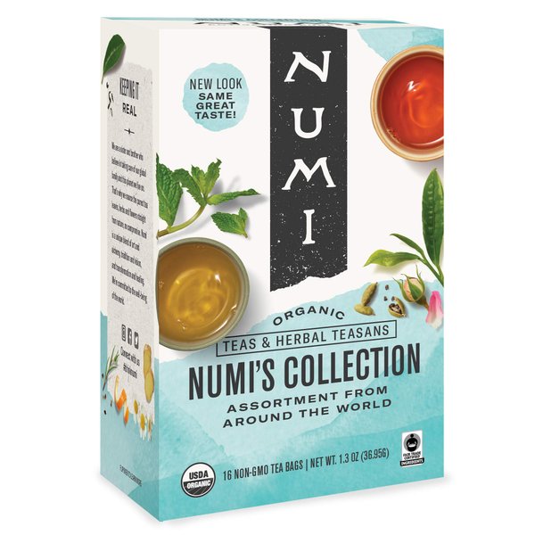 Numi Organic Tea Numi's Collection Variety Pack, 16 Tea Bags, Black, Green, White, Pu-erh, Maté, & Herbal, Packaging May Vary